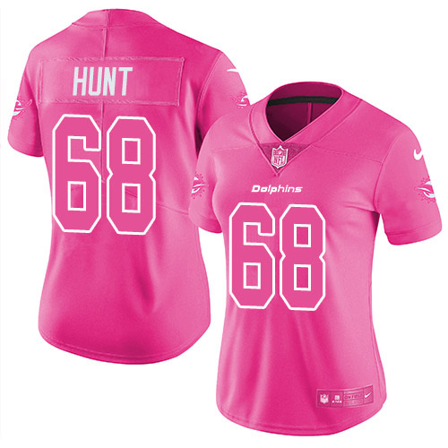 Nike Miami Dolphins 68 Robert Hunt Pink Women Stitched NFL Limited Rush Fashion Jersey
